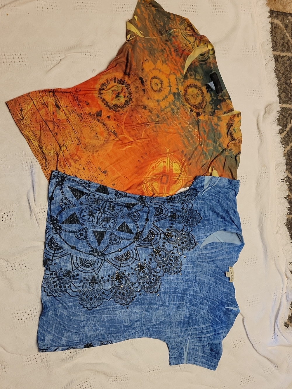 Women’s Boho Tie-Dye Orange & Blue Short Sleeve Tops